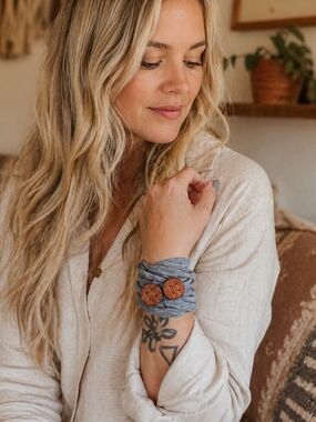 4/$15 Reclaimed Cotton Wrap Bracelet with Earthy button Details